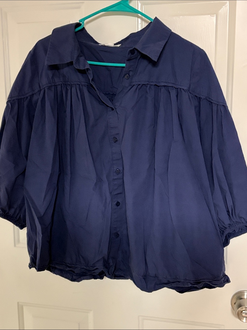 Chic Soul Navy Button-Front Peasant Blouse